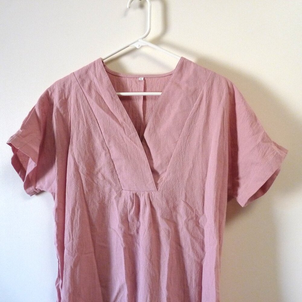 Pink cotton blend shift dress l XL dusty rose